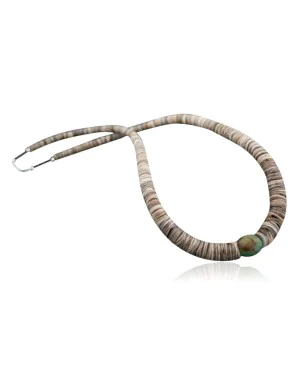  Navajo .925 Sterling Silver Graduated Heishi and Natural Turquoise Native American Necklace 370815265616