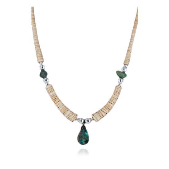 Navajo .925 Sterling Silver Graduated Heishi and Natural Turquoise Native American Necklace 750166