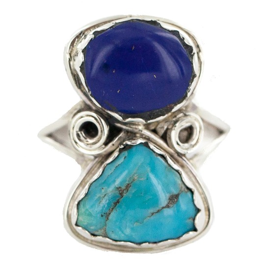 Navajo .925 Sterling Silver Handmade Certified Authentic Natural Turquoise Lapis Native American Ring 18187-101 Navajo .925 Sterling Silver Handmade Certified Authentic Natural Turquoise Lapis Native American Ring 18187-101