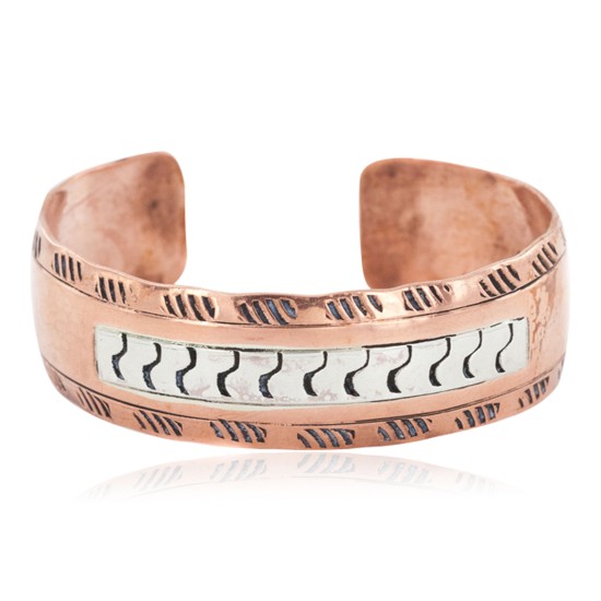 Navajo .925 Sterling Silver Handmade Certified Authentic Pure Copper Native American Bracelet 13000-301