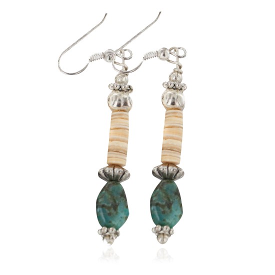 Navajo .925 Sterling Silver Hooks Certified Authentic Natural Turquoise Melon Shell Native American Dangle Earrings 18252-1 Navajo .925 Sterling Silver Hooks Certified Authentic Natural Turquoise Melon Shell Native American Dangle Earrings 18252-1