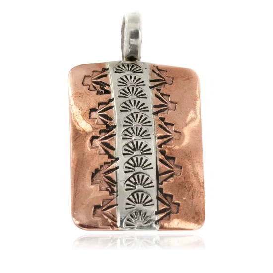Navajo .925 Sterling Silver Sun Handmade Certified Authentic Pure Copper Native American Pendant 17055-2