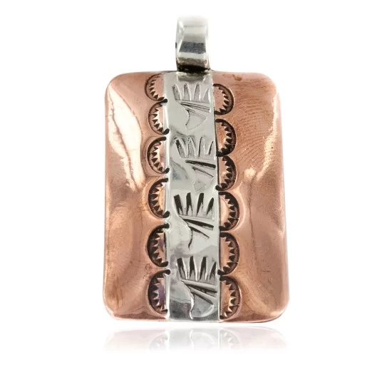 Navajo Bear Paw .925 Sterling Silver Handmade Certified Authentic Pure Copper Native American Pendant 17055-4 Navajo Bear Paw .925 Sterling Silver Handmade Certified Authentic Pure Copper Native American Pendant 17055-4