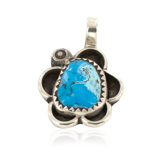 Navajo Certified Authentic .925 Sterling Silver Handmade Natural Turquoise Native American Pendant 18173-2