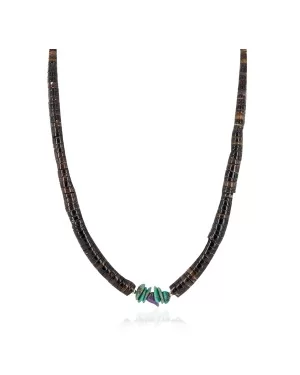 Navajo Certified Authentic .925 Sterling Silver Natural Graduated Heishi Turquoise Amethyst Native American Necklace  16069