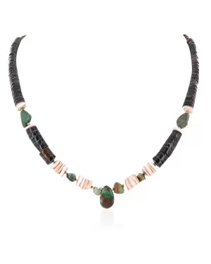 Navajo Certified Authentic .925 Sterling Silver Natural Graduated Heishi Turquoise Native American Necklace 15948-0