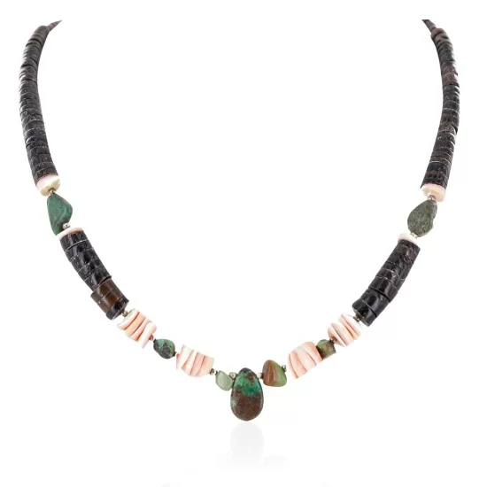 Navajo Certified Authentic .925 Sterling Silver Natural Graduated Heishi Turquoise Native American Necklace 15948-0 Navajo Certified Authentic .925 Sterling Silver Natural Graduated Heishi Turquoise Native American Necklace 15948-0