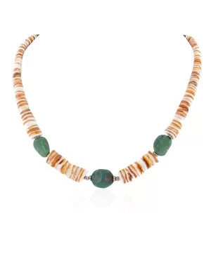 Navajo Certified Authentic .925 Sterling Silver Natural Graduated Melon Shell Turquoise Native American Necklace 25269-0
