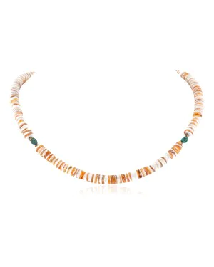 Navajo Certified Authentic .925 Sterling Silver Natural Spiny Oyster and Turquoise Native American Necklace 25266-2