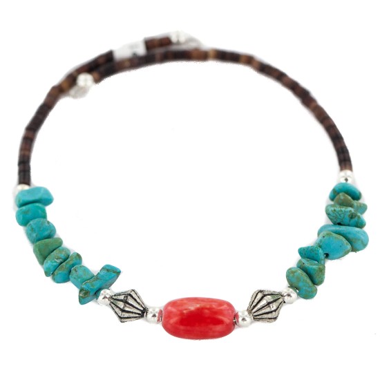 Navajo Certified Authentic Coral Heishi Native American Adjustable Wrap Bracelet 13151-30