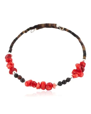 Navajo Certified Authentic Heishi Coral Jasper Native American Adjustable Wrap Bracelet 13151-49