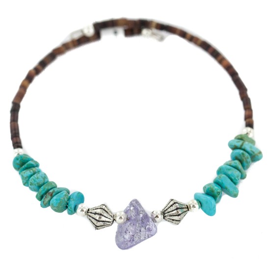 Navajo Certified Authentic Natural Amethyst Heishi Native American Adjustable Wrap Bracelet 13151-33