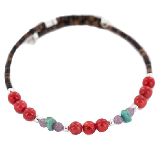 Navajo Certified Authentic Natural Coral Pink Quartz Heishi Native American Adjustable Wrap Bracelet 13151-39