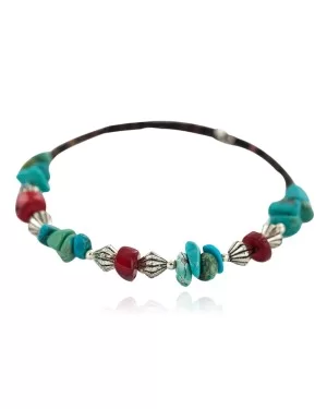 Navajo Certified Authentic Natural Turquoise Coral Heishi Native American Adjustable Wrap Bracelet 13172-5