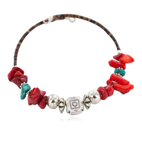 Navajo Certified Authentic Natural Turquoise Heishi Coral Native American Adjustable Wrap Bracelet 13139-10 Navajo Certified Authentic Natural Turquoise Heishi Coral Native American Adjustable Wrap Bracelet 13139-10