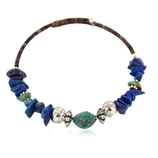 Navajo Certified Authentic Natural Turquoise Heishi Lapis Lazuli Native American Adjustable Wrap Bracelet 1301-3