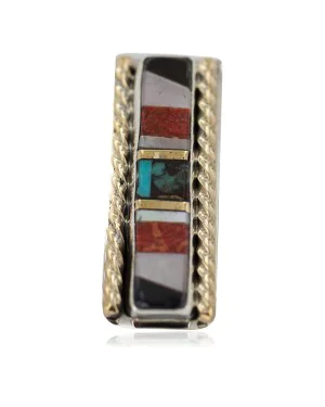 Navajo Handmade Certified Authentic .925 Sterling Silver Inlaid Natural Black Onyx Mother of Pearl Spiny Oyster Turquoise Native American Nickel and Brass Money Clip 91001-3 Navajo Handmade Certified Authentic .925 Sterling Silver Inlaid Natural Black Onyx Mother of Pearl Spiny Oyster Turquoise Native American Nickel and Brass Money Clip 91001-3