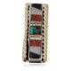 Navajo Handmade Certified Authentic .925 Sterling Silver Inlaid Natural Black Onyx Mother of Pearl Spiny Oyster Turquoise Native American Nickel and Brass Money Clip 91001-3