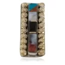 Navajo Handmade Certified Authentic .925 Sterling Silver Inlaid Natural Black Onyx Spiny Oyster Turquoise Mother of Pearl Native American Nickel and Brass Money Clip 91003-2