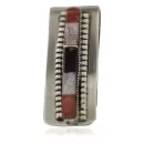 Navajo Handmade Certified Authentic .925 Sterling Silver Inlaid Natural Mother of Pearl Black Onyx Spiny Oyster Native American Nickel Money Clip 91003-7