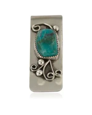 Navajo Handmade Certified Authentic .925 Sterling Silver Natural Carico Lake Native American Nickel Money Clip 91005-1