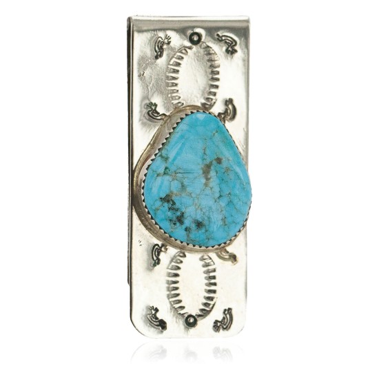 Navajo Handmade Certified Authentic .925 Sterling Silver Natural Turquoise Native American Nickel Money Clip 10533-4