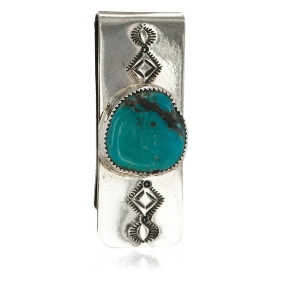 Navajo Handmade Certified Authentic .925 Sterling Silver Natural Turquoise Native American Nickel Money Clip 10533-7