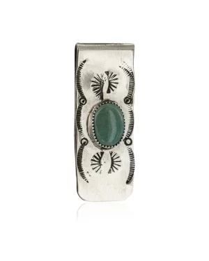 Navajo Handmade Certified Authentic .925 Sterling Silver Natural Turquoise Native American Nickel Money Clip 11269