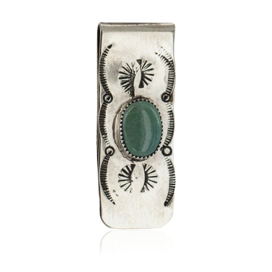 Navajo Handmade Certified Authentic .925 Sterling Silver Natural Turquoise Native American Nickel Money Clip 11269
