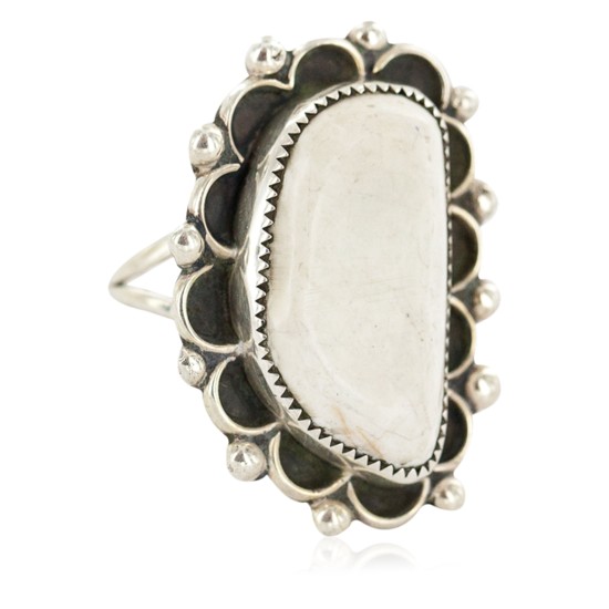Navajo Handmade Certified Authentic .925 Sterling Silver Natural White Buffalo Native American Ring 17023-10