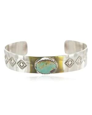 Navajo Handmade Certified Authentic Nickel Natural Turquoise Native American Bracelet 13019-11