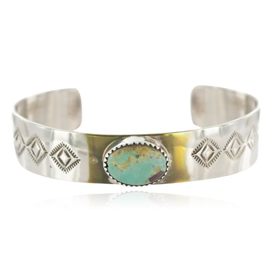 Navajo Handmade Certified Authentic Nickel Natural Turquoise Native American Bracelet 13019-11