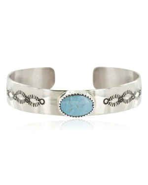 Navajo Handmade Certified Authentic Nickel Natural Turquoise Native American Bracelet 13019-2