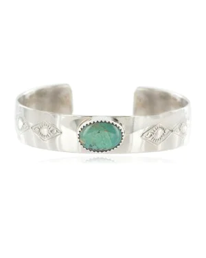 Navajo Handmade Certified Authentic Nickel Natural Turquoise Native American Bracelet 13019-3