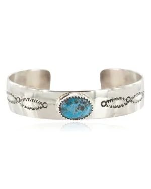Navajo Handmade Certified Authentic Nickel Natural Turquoise Native American Bracelet 13019-4