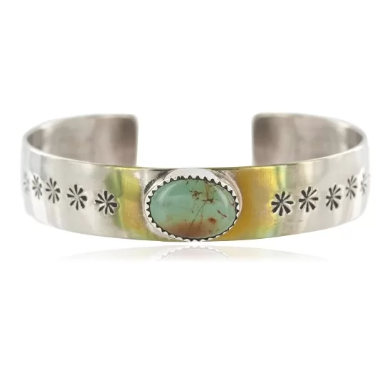Navajo Handmade Certified Authentic Nickel Natural Turquoise Native American Bracelet 13019-8 Navajo Handmade Certified Authentic Nickel Natural Turquoise Native American Bracelet 13019-8