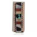 Navajo Handmade Certified Authentic Pure .925 Sterling Silver Copper Inlaid Natural Turquoise Mother of Pearl Spiny Oyster Black Onyx Native American Nickel Money Clip 91001-4