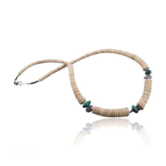 Navajo Native .925 Sterling Silver Graduated Heishi Turquoise Amethyst Native American Necklace 15560-2 Navajo Native .925 Sterling Silver Graduated Heishi Turquoise Amethyst Native American Necklace 15560-2