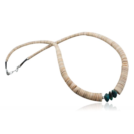 Navajo Native .925 Sterling Silver Graduated Melon Shell and Turquoise Native American Necklace 390594947362