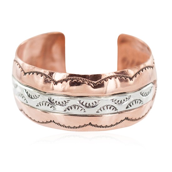 Navajo Sun .925 Sterling Silver Certified Authentic Handmade Native American Pure Copper Bracelet 92006-1