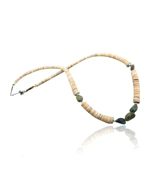 NiceCertified Authentic Navajo .925 Sterling Silver Graduated Melon Shell and Turquoise Native American Necklace 15262-50
