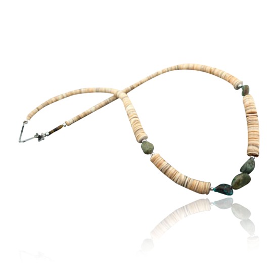 NiceCertified Authentic Navajo .925 Sterling Silver Graduated Melon Shell and Turquoise Native American Necklace 15262-50 NiceCertified Authentic Navajo .925 Sterling Silver Graduated Melon Shell and Turquoise Native American Necklace 15262-50