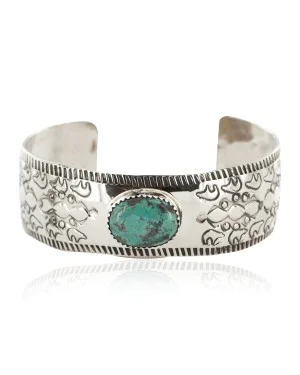 Nickel Navajo Bear Handmade Certified Authentic Natural Turquoise Native American Bracelet 13026-7