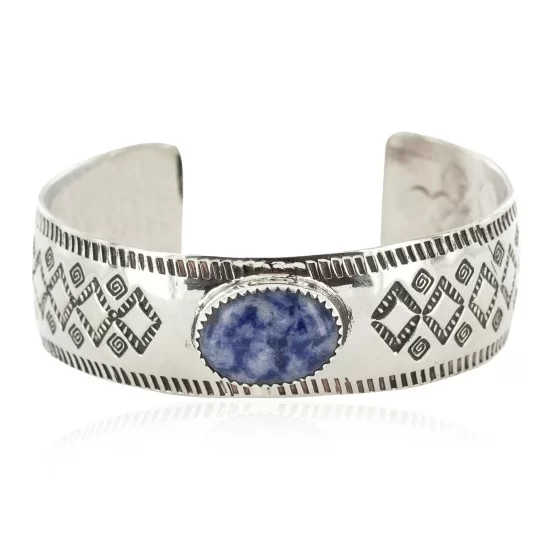 Nickel Navajo Handmade Certified Authentic Natural Lapis Native American Bracelet 13026-1 Nickel Navajo Handmade Certified Authentic Natural Lapis Native American Bracelet 13026-1