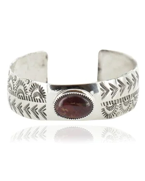 Nickel Navajo Handmade Certified Authentic Natural Red Jasper Native American Bracelet 13026-2
