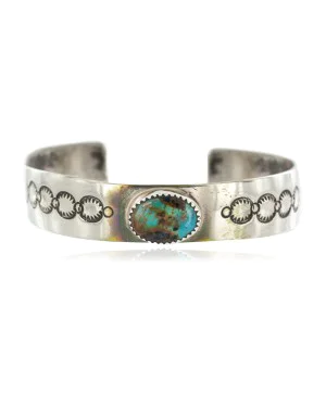 Nickel Navajo Handmade Certified Authentic Natural Turquoise Native American Bracelet 13019-1