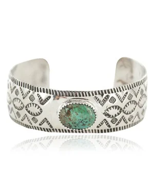 Nickel Navajo Mountain Handmade Certified Authentic Natural Navajo Turquoise Native American Bracelet 13026-6