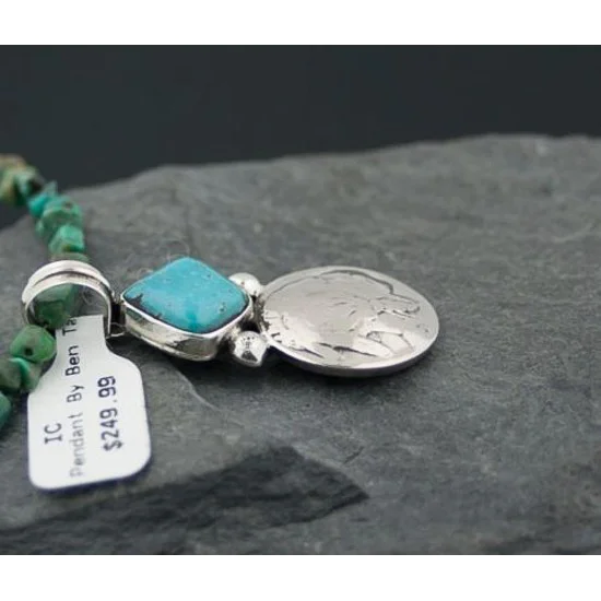 OLD Buffalo Coin Certified Authentic Handmade Navajo Native .925 Sterling Silver Turquoise Native American Necklace 390587164741