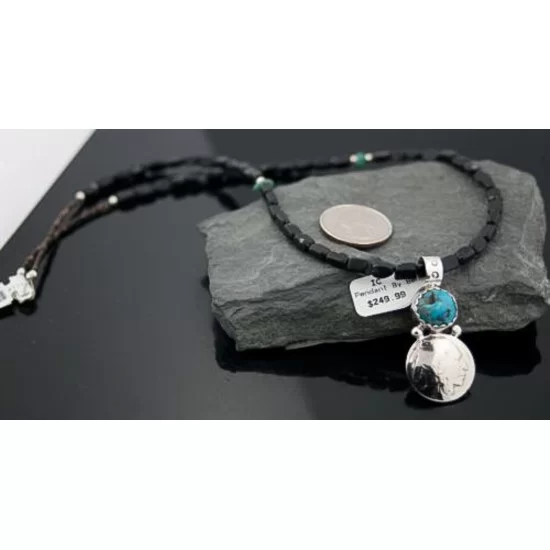 OLD Indian Head Buffalo Coin Certified Authentic Navajo .925 Sterling Silver Natural Turquoise and Black Onyx Native American Necklace 390587495461 OLD Indian Head Buffalo Coin Certified Authentic Navajo .925 Sterling Silver Natural Turquoise and Black Onyx Native American Necklace 390587495461