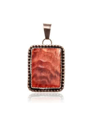 Orange Spiny Oyster .925 Starling Silver Certified Authentic Navajo Native American Handmade Pendant 24519-1